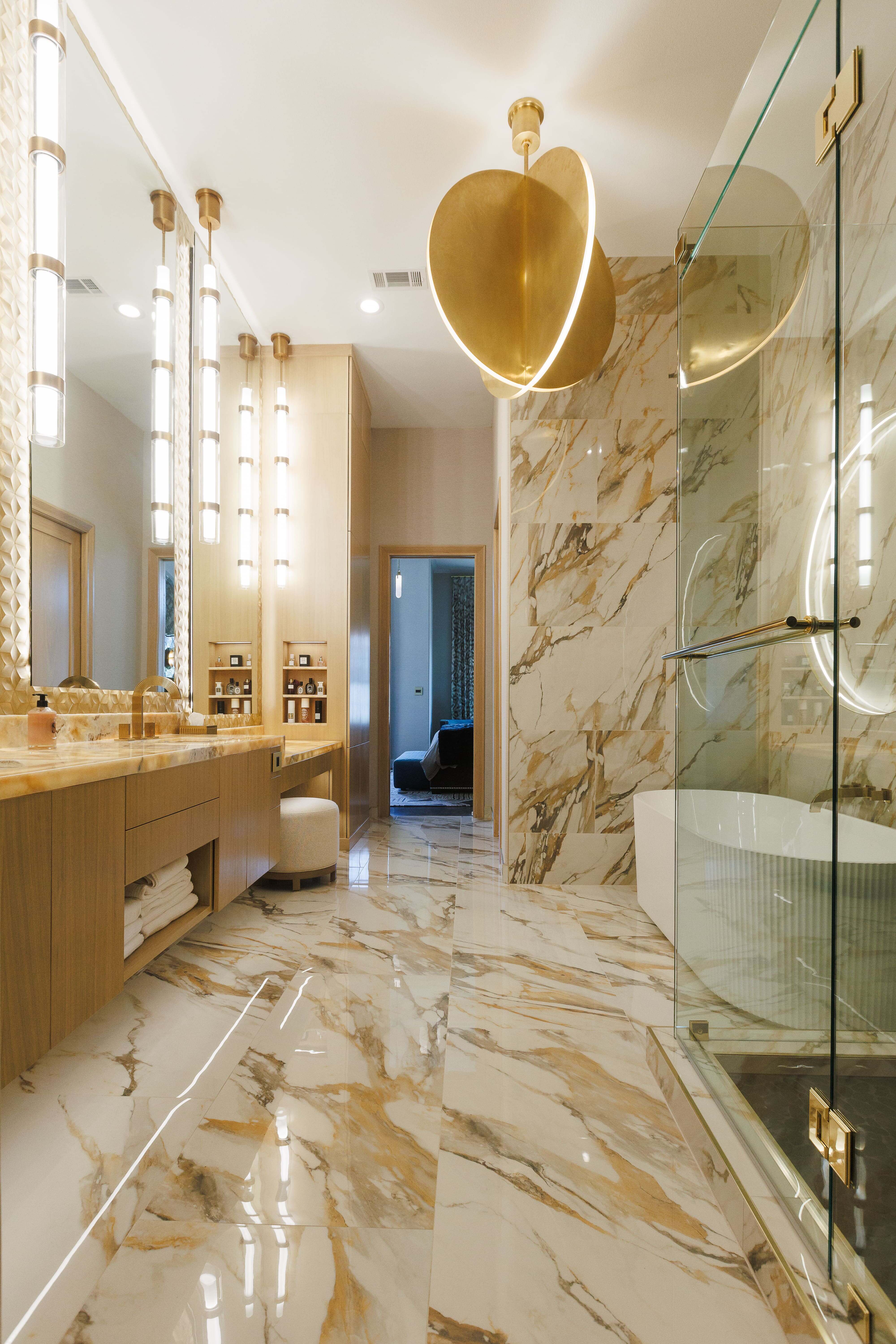 Master bathroom marble tile LED lighting Houston — Matt Baker Contracting
